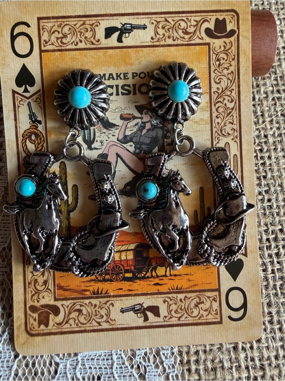 Western Horseshoe Horse Boot Turquoise Dangle Earrings Cowgirl Rodeo NEW